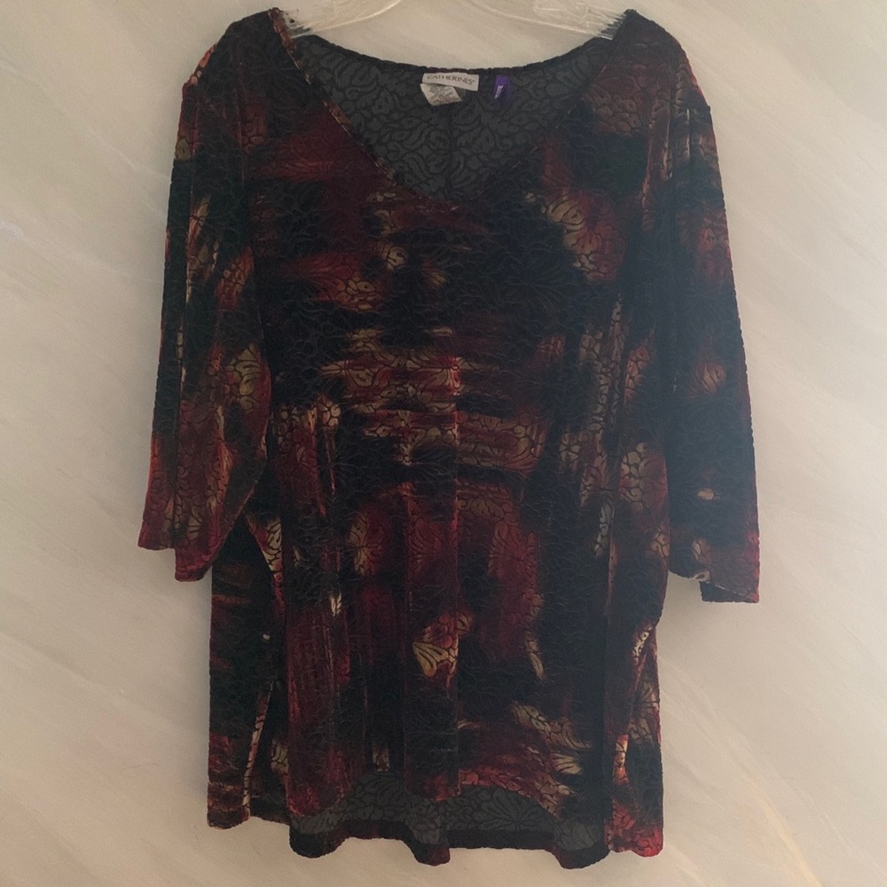 Catherine’s 2XWP  (22/24WP) Multicolored V-Neck 3/4 Sleeve Burnout Blouse